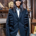 Celebrity Traitors S01 Claudia Winkleman Ruffled Pinstripe Blazer