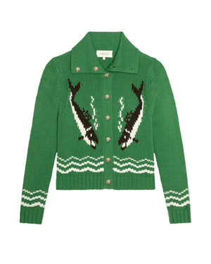 Scrubs S11 Rachel Bilson Green Fish Print Cardigan - view 3