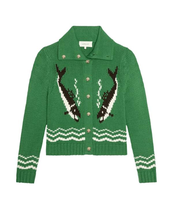 Scrubs S11 Rachel Bilson Green Fish Print Cardigan - view 3