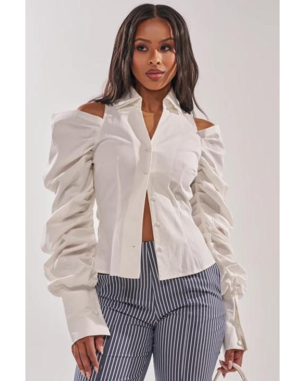 Sistas S10 Mignon White Cut Out Shoulder Shirt - view 3