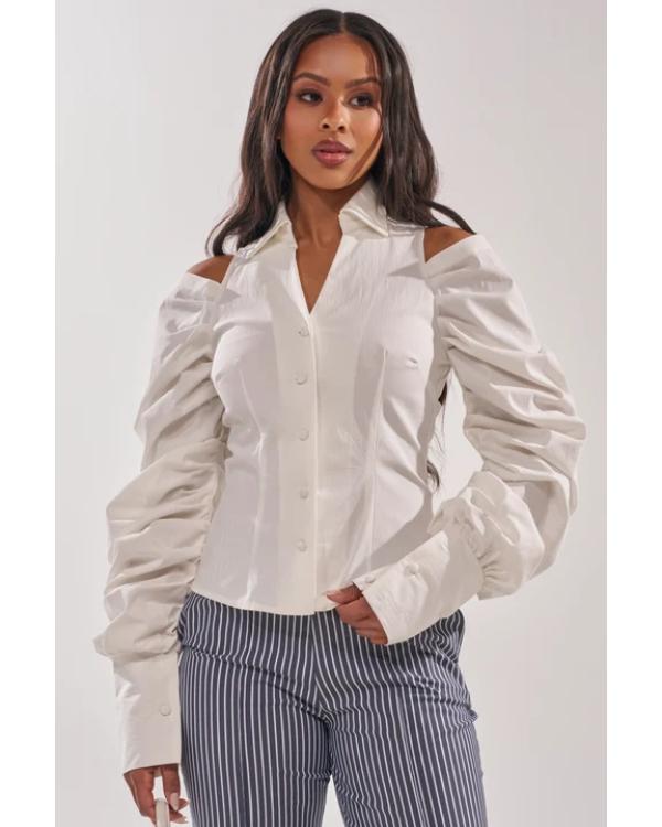 Sistas S10 Mignon White Cut Out Shoulder Shirt - view 4