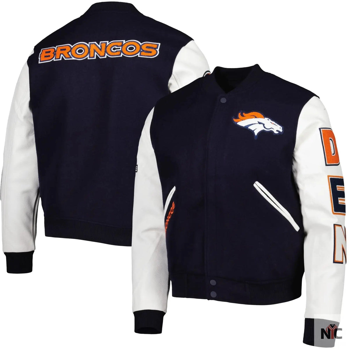 Denver Broncos Navy and White Varsity Jacket