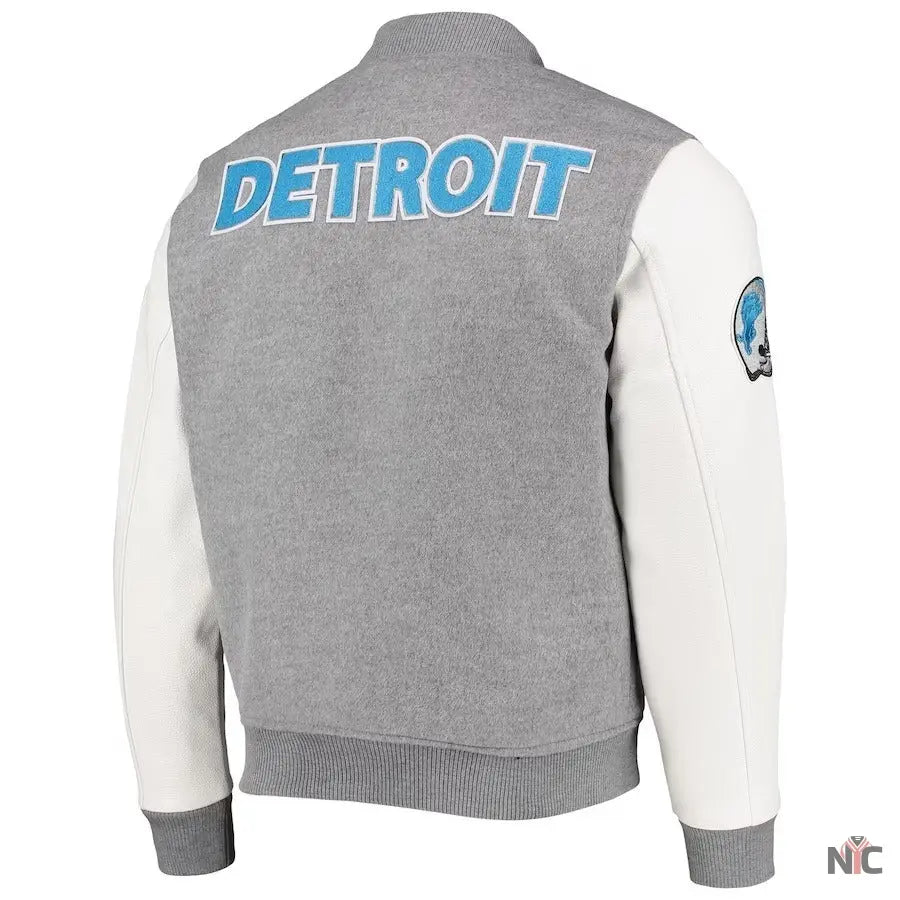 Detroit Lions Grey And White Varsity Jacket