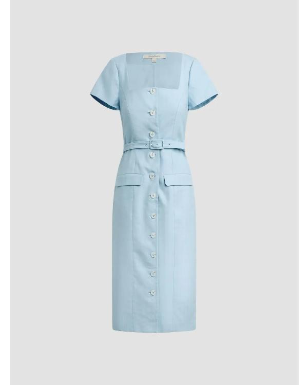 Scrubs S11 Sarah Chalke Blue Belted Midi Dress - view 2