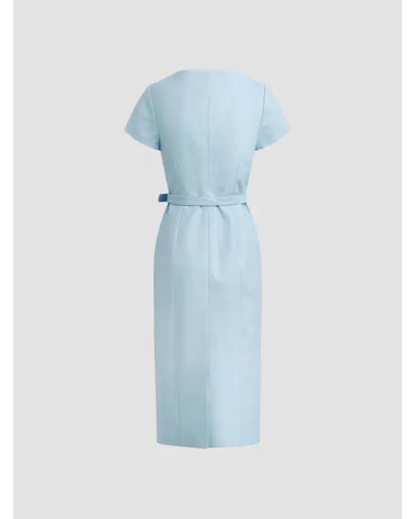 Scrubs S11 Sarah Chalke Blue Belted Midi Dress - view 3