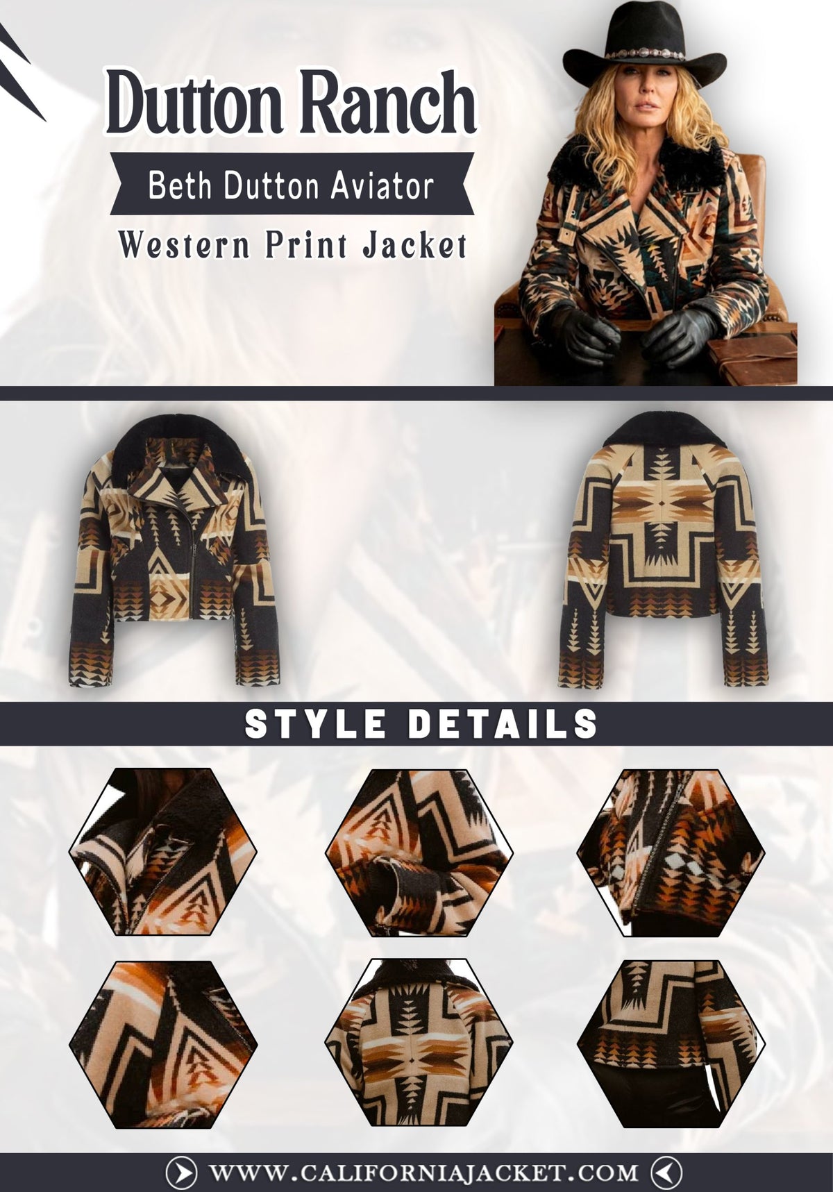 Dutton Ranch S01 Beth Dutton Aztec Print Jacket - view 4