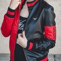 Harley Quinn Red & Black Leather Bomber Jacket