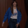 Jimmy Kimmel Live Elizabeth Olsen Blue Letterman Jacket