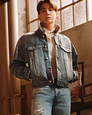 Jungkook Blue Denim Trucker Jacket - view 2
