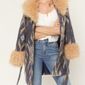 Kamaia Fairburn Heartland S20 Blue Aztec Print Fur Trim Coat