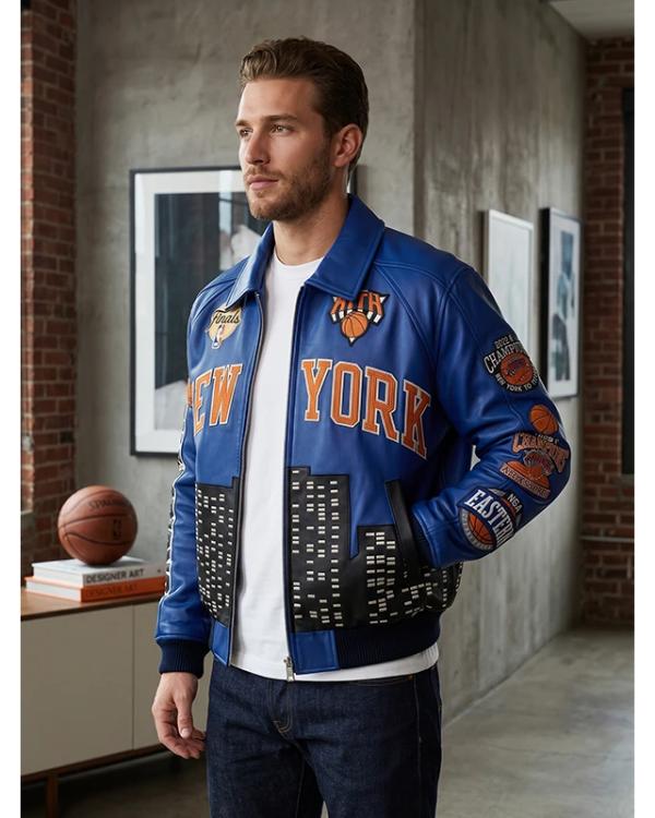 New York Knicks 2026 NBA Champions Blue Leather Jacket - view 4