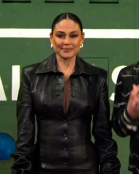 Love Is Blind S11 Vanessa Lachey Black Leather Dress