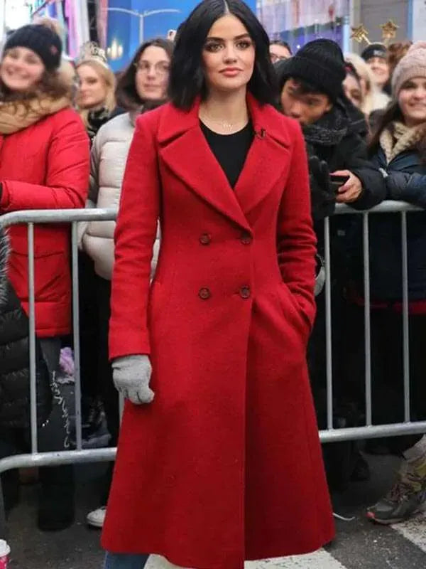 Lucy Hale Red Christmas Coat