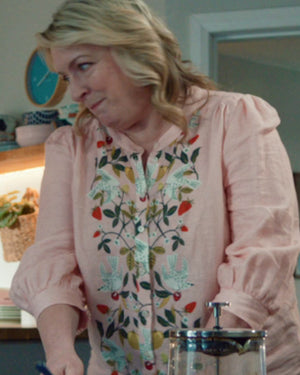 Marble Hall Murders S01 Claire Rushbrook Pink Embroidered Top