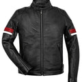 Men’s Black Cafe Racer Red and White Striped Leather Jacket