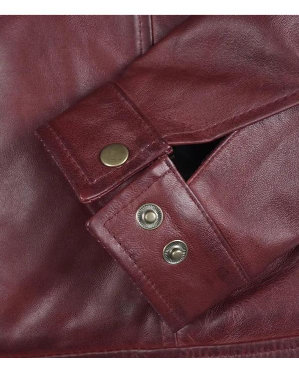Men’s Burgundy Classic Collar Genuine Leather Jacket - view 3