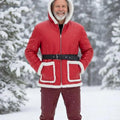 Men’s Festive Red Snow Top Fur Bomber Jacket