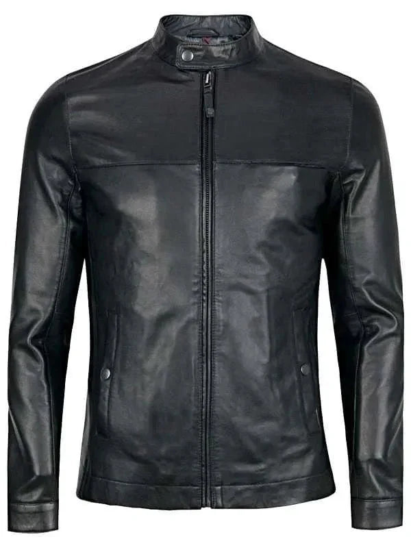 Sheepskin Slim Fit Men Black Leather Jacket