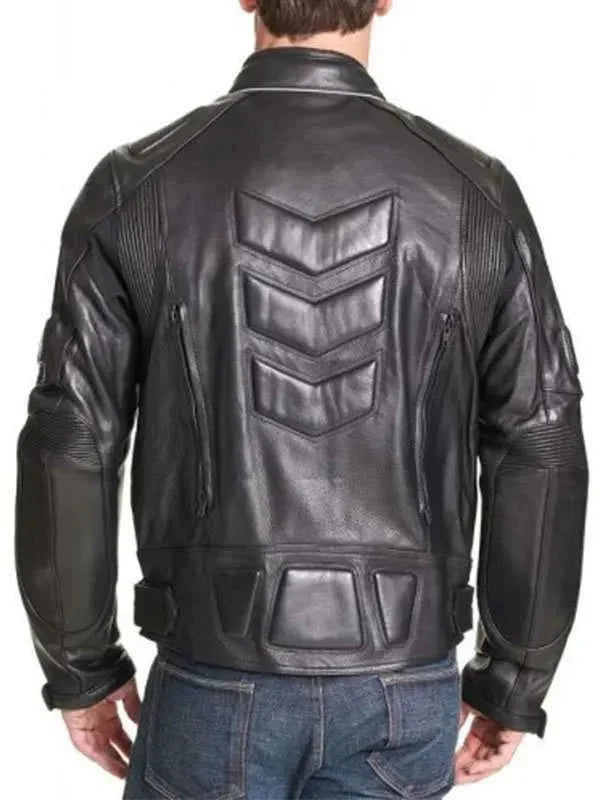 Men Motorcycle Black Padded Real Leather Jacket