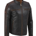 Mens Brown Stripe Café Racer Jacket