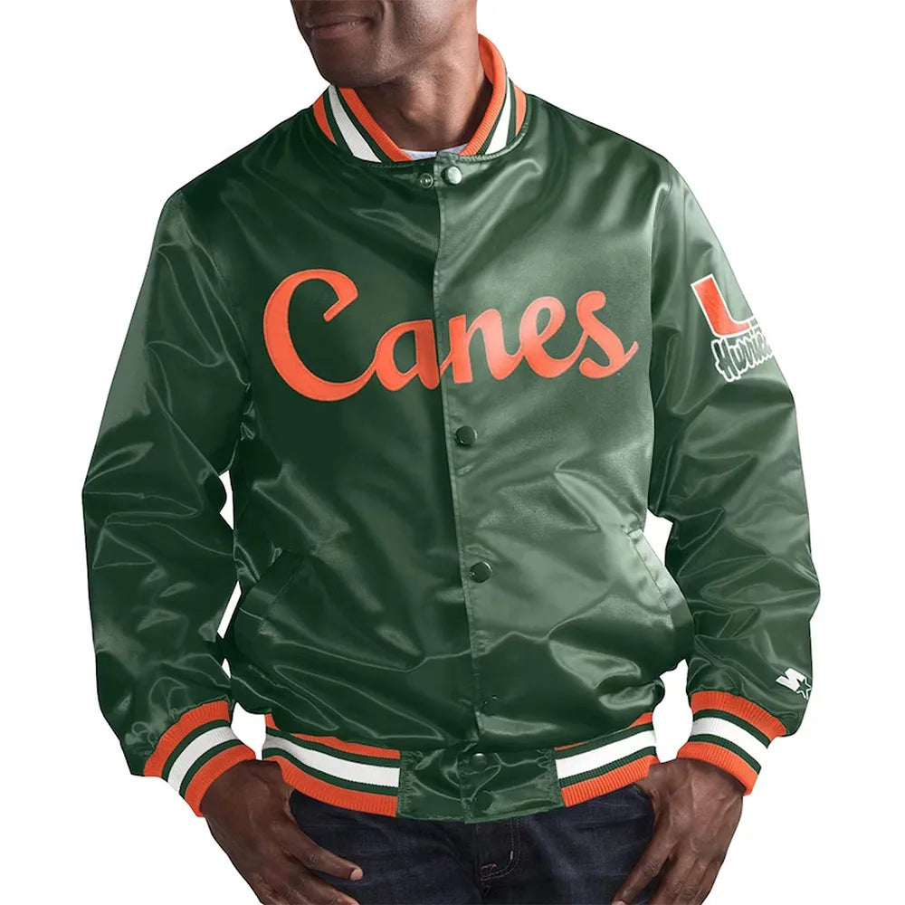 Miami Hurricanes OLine Green Satin Jacket
