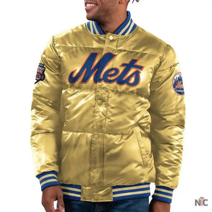 NY Mets Cooperstown Collection Bronx Puffer Satin Jacket