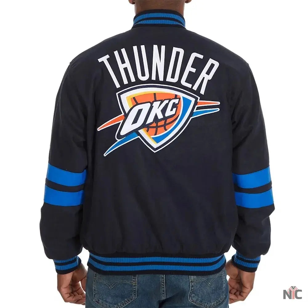 Oklahoma City Thunder Striped Varsity Navy Wool Jacket