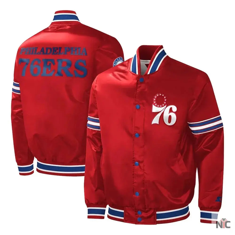 Philadelphia 76ers Sixers Satin Full-Snap Jacket