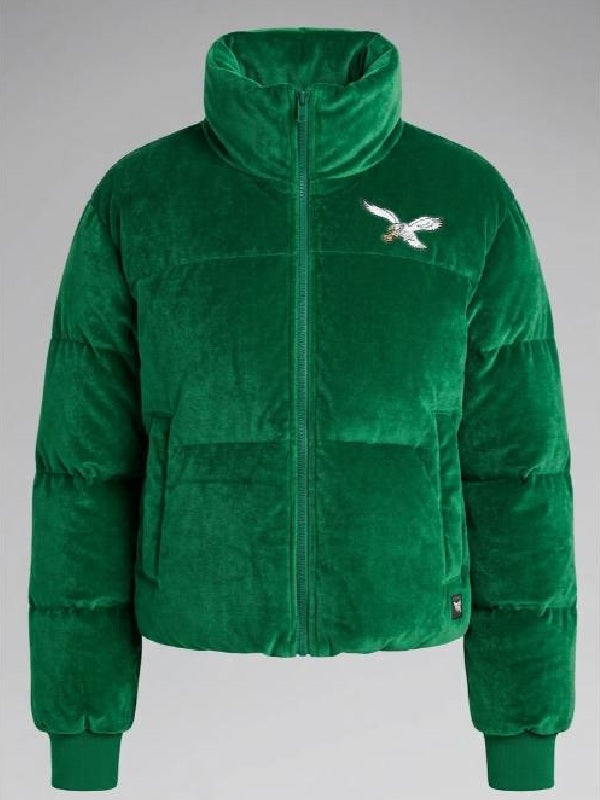 Green Velvet Puffer Jacket