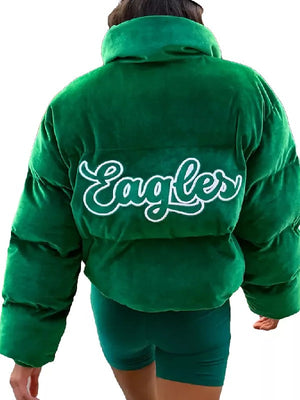 Green Velvet Puffer Jacket - view 3
