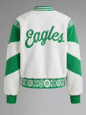 Green and White Sherpa Fleece Colorblock Jacket - view 2