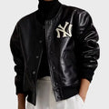 Black Leather Baseball Varsity Jacket