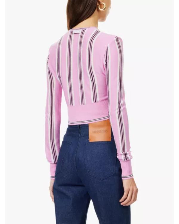 Reasonable Doubt S04 Pink Striped Cropped Cardigan - view 4