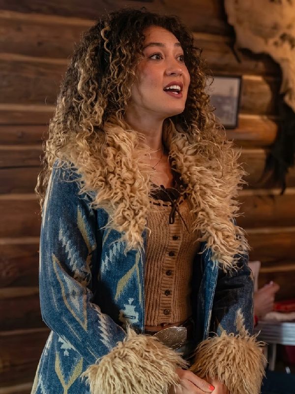 Kamaia Fairburn Heartland S20 Blue Aztec Print Fur Trim Coat - view 3