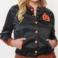 Scream Queen Halloween Pumpkin Black Bomber Jacket