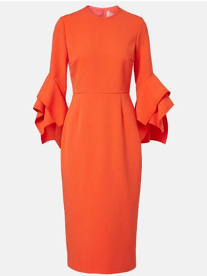 Shark Tank S18 Lori Greiner Orange Ruffled Cuff Dress