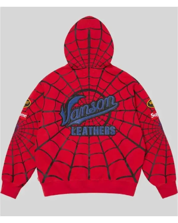 Red and Black Spider Web Zip Up Hoodie - view 3