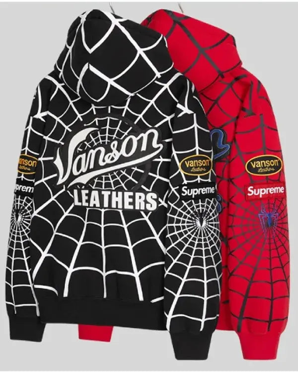 Red and Black Spider Web Zip Up Hoodie