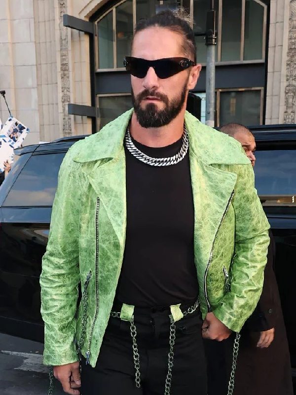 Street Fighter Premiere Seth Rollins Green Biker Jacket - view 5