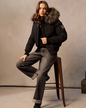 Black Faux Fur Hooded Bomber Jacket - view 2