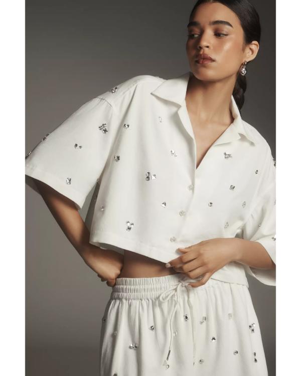 The Social 2025 Melissa Grelo White Crystal Embellished Shirt