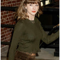 Taylor Swift Olive Green Lace Trim Ribbed Top