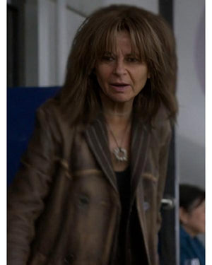 Ted Lasso S04 Tracey Ullman Brown Distressed Leather Coat