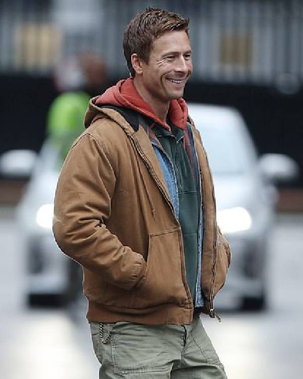The Running Man Glen Powell Brown Hooded Jacket