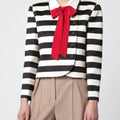 The Voice S30 Gwen Stefani Red Bow Neck Tie Striped Jacket