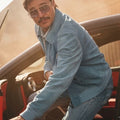 Brad Pitt Too Hard to Resist Campaign Blue Suede Jacket