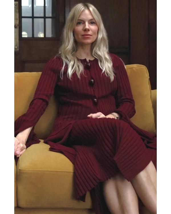 War S01 Sienna Miller Burgundy Ribbed Knit Cardigan