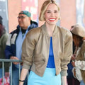 Leslie Bibb New York City Cropped Leather Bomber Jacket