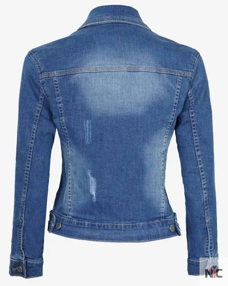 Womens Mid Blue Trucker Style Denim Jacket