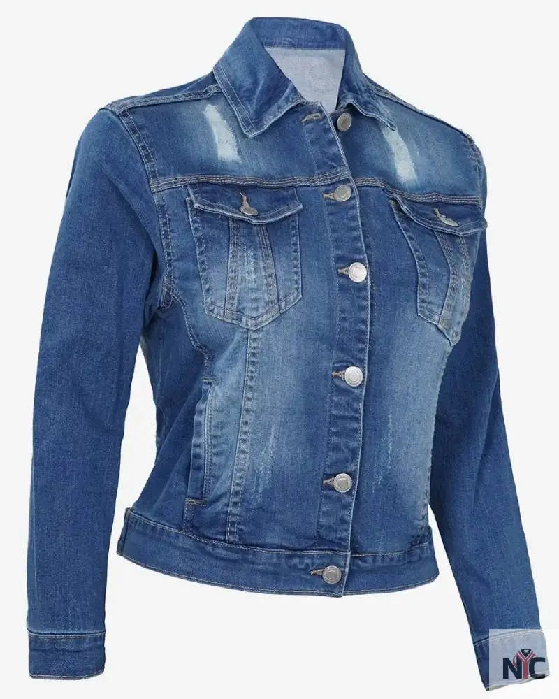 Womens Mid Blue Trucker Style Denim Jacket